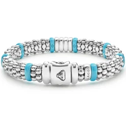 Four Station Diamond Caviar Bracelet | 9mm