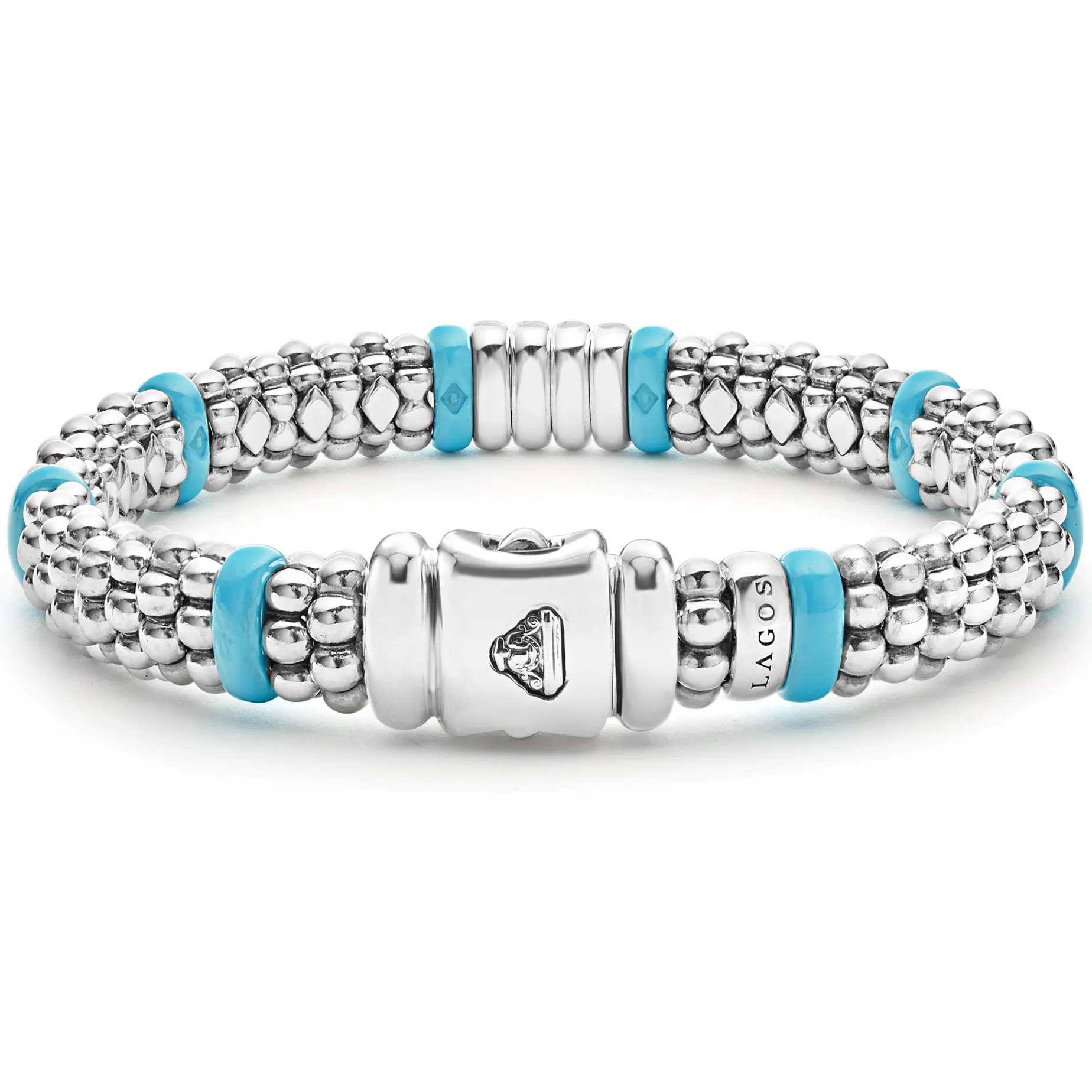 Four Station Diamond Caviar Bracelet | 9mm