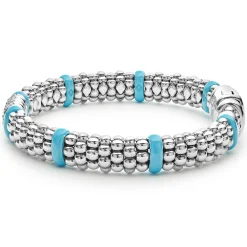 Four Station Diamond Caviar Bracelet | 9mm