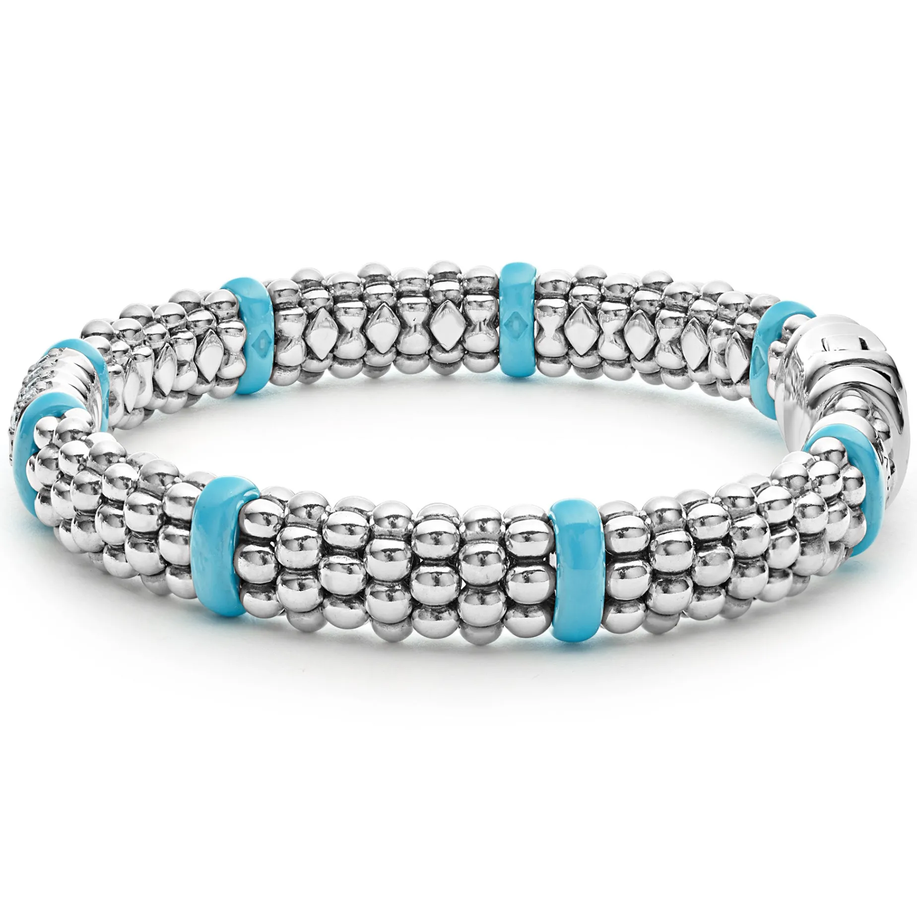 Four Station Diamond Caviar Bracelet | 9mm