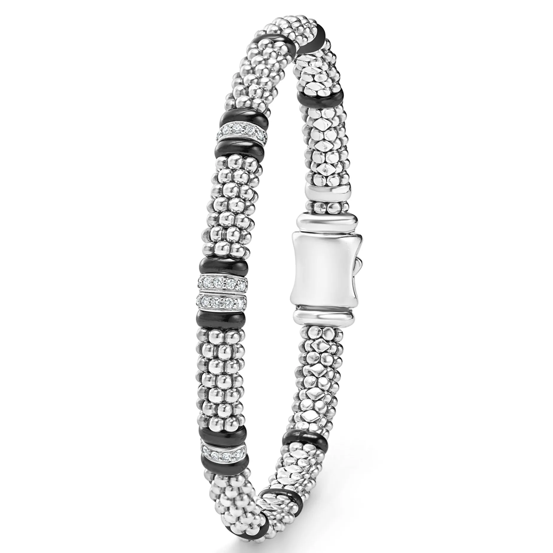 Four Station Diamond Caviar Bracelet | 6mm