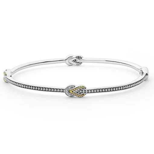 Four Station Two-Tone Knot Diamond Bangle Bracelet