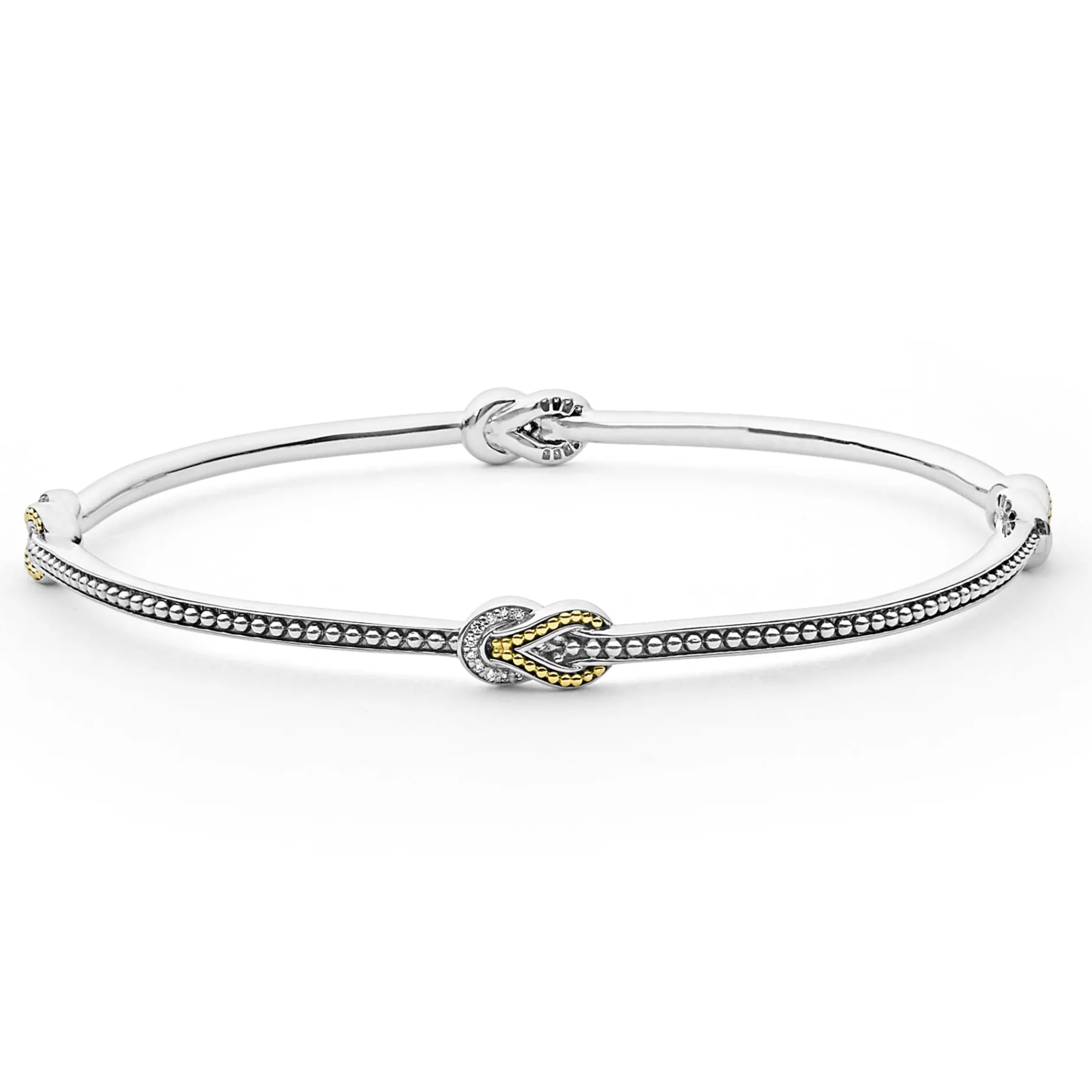 Four Station Two-Tone Knot Diamond Bangle Bracelet
