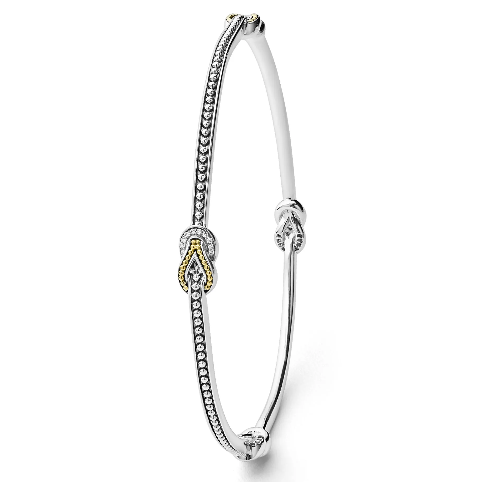 Four Station Two-Tone Knot Diamond Bangle Bracelet