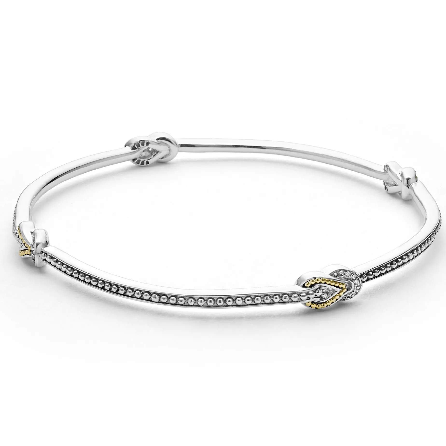 Four Station Two-Tone Knot Diamond Bangle Bracelet