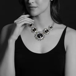 Hematite and Diamond Statement Necklace