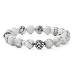 Howlite Silver Station Bead Bracelet
