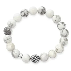 Howlite Silver Station Bead Bracelet