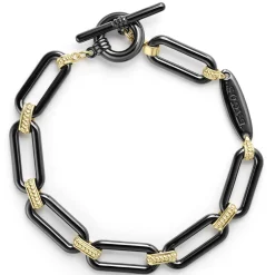 18K Gold and Black Ceramic Link Bracelet | 9mm