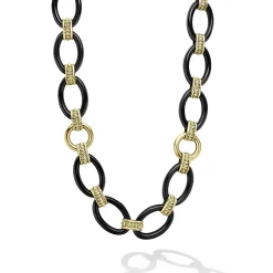 18K Gold and Black Ceramic Link Necklace | 10mm