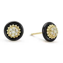 18K Gold and Black Ceramic Diamond Stud Earrings