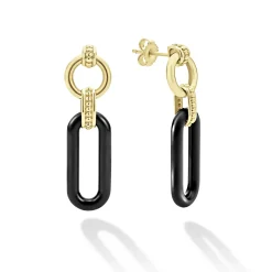 18K Gold and Black Ceramic Link Drop Earrings