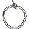 18K Gold and Black Ceramic Diamond Station Link Bracelet | 6mm