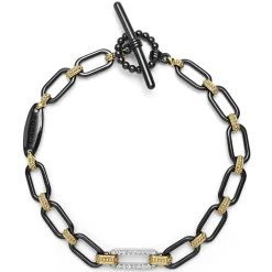 18K Gold and Black Ceramic Diamond Station Link Bracelet | 6mm