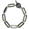 18K Gold and Black Ceramic Diamond Station Link Bracelet | 10mm
