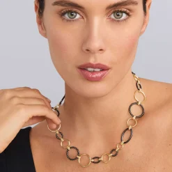 18K Gold and Black Ceramic Link Necklace | 24mm
