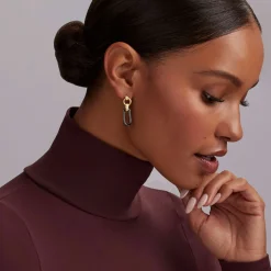 18K Gold and Black Ceramic Link Drop Earrings