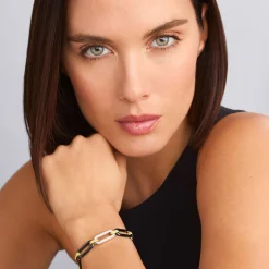 18K Gold and Black Ceramic Diamond Station Link Bracelet | 10mm