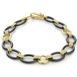 18K Gold and Black Ceramic Link Bracelet | 10mm