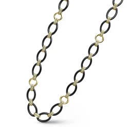 18K Gold and Black Ceramic Link Necklace | 10mm