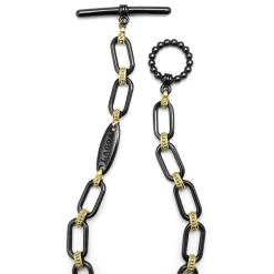18K Gold and Black Ceramic Diamond Station Link Bracelet | 6mm