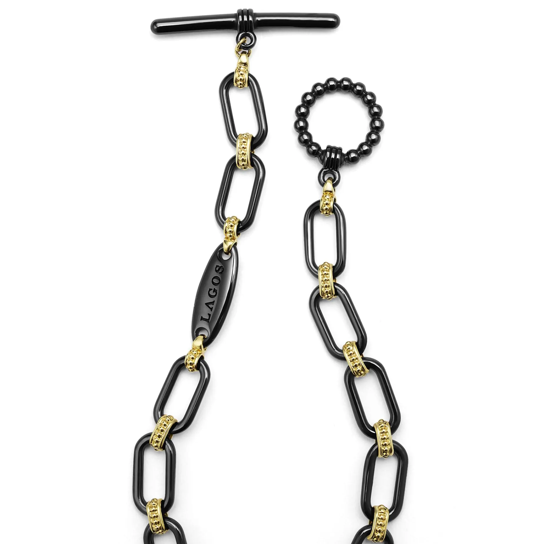 18K Gold and Black Ceramic Diamond Station Link Bracelet | 6mm