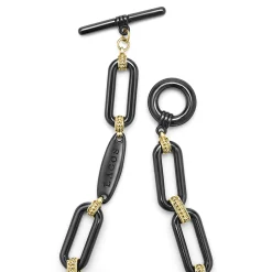 18K Gold and Black Ceramic Diamond Station Link Bracelet | 10mm