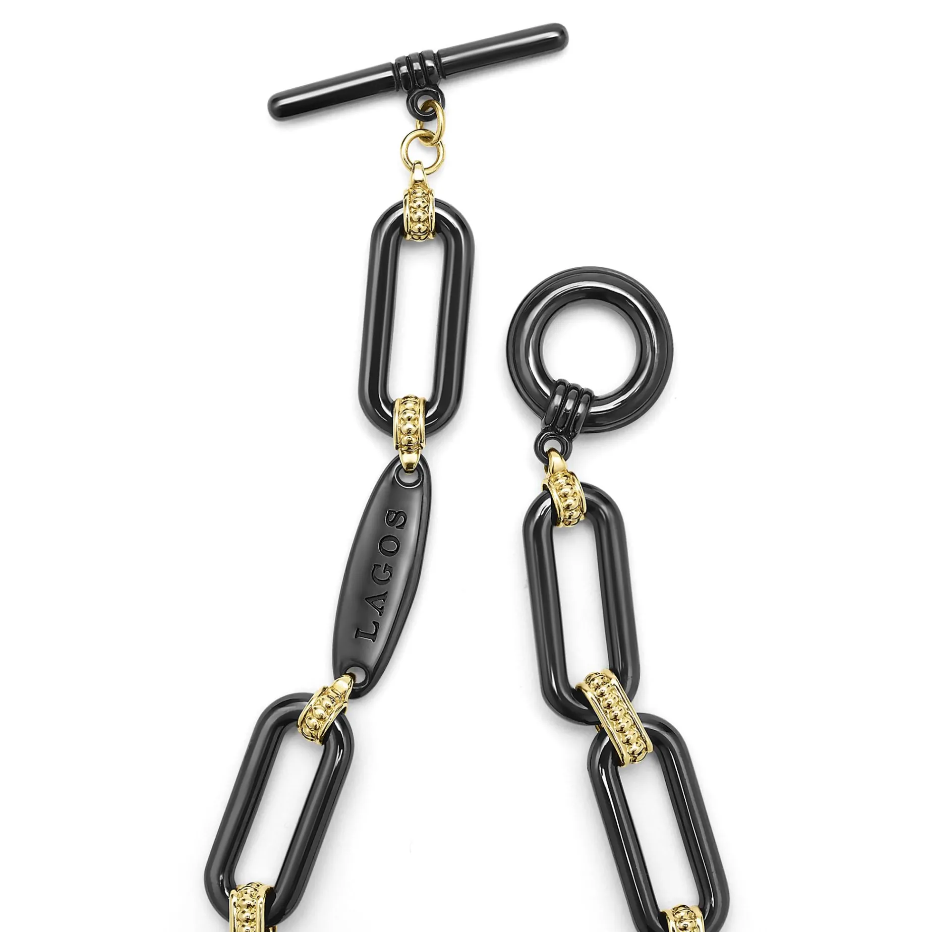 18K Gold and Black Ceramic Diamond Station Link Bracelet | 10mm