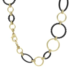18K Gold and Black Ceramic Link Necklace | 24mm