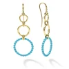18K Gold and Blue Ceramic Circle Drop Earrings