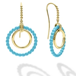 18K Gold and Blue Ceramic Circle Drop Earrings