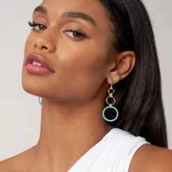 18K Gold and Blue Ceramic Circle Drop Earrings