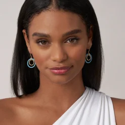 18K Gold and Blue Ceramic Circle Drop Earrings