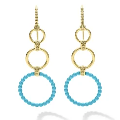 18K Gold and Blue Ceramic Circle Drop Earrings