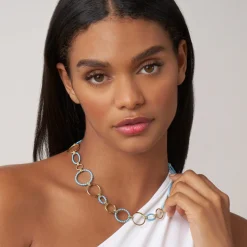 18K Gold and Blue Ceramic Link Necklace