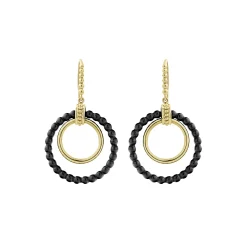 18K Gold and Ceramic Circle Drop Earrings