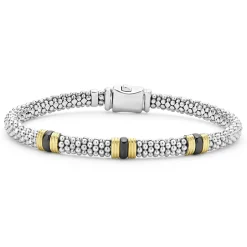 18K Gold and Ceramic Triple Station Caviar Bracelet | 6mm