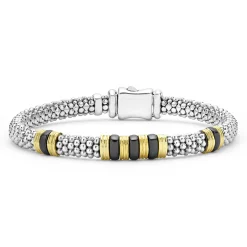 18K Gold and Ceramic Triple Station Caviar Bracelet | 6mm