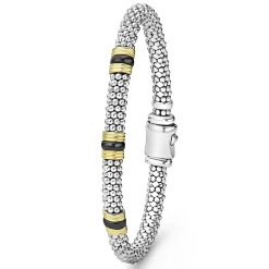 18K Gold and Ceramic Triple Station Caviar Bracelet | 6mm