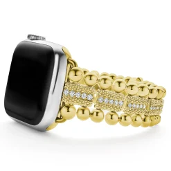 18K Gold and Diamond Caviar Beaded Watch Bracelet-38-45mm
