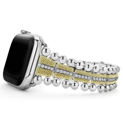 18K Gold and Diamond Caviar Beaded Watch Bracelet-42-49mm