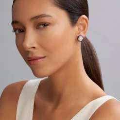 18K Gold and Diamond Ceramic Stud Earrings