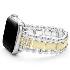 18K Gold and Sterling Silver Single Diamond Watch Bracelet-38-45mm