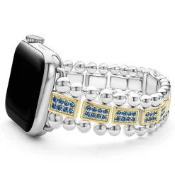 18K Gold and Sterling Silver Blue Sapphire Watch Bracelet-38-45mm
