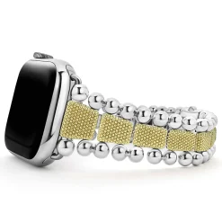 18K Gold and Sterling Silver Caviar Beaded Watch Bracelet-42-49mm