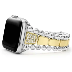 18K Gold and Sterling Silver Single Diamond Watch Bracelet-42-49mm