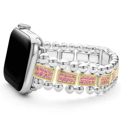 18K Gold and Sterling Silver Pink Sapphire Watch Bracelet-38-45mm