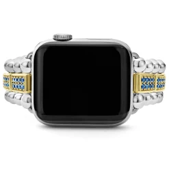 18K Gold and Sterling Silver Blue Sapphire Watch Bracelet-38-45mm