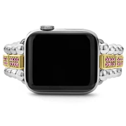18K Gold and Sterling Silver Pink Sapphire Watch Bracelet-38-45mm