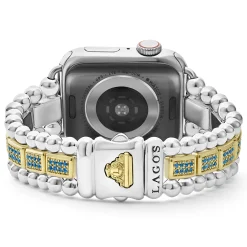 18K Gold and Sterling Silver Blue Sapphire Watch Bracelet-38-45mm